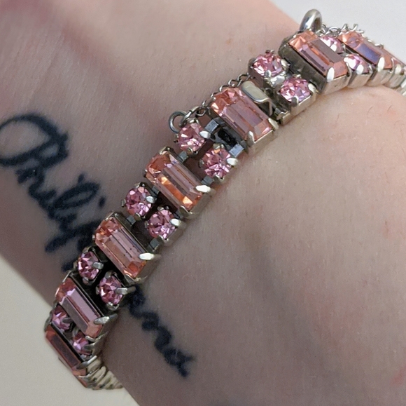 Vintage Jewelry - B. David Pink Rhinestone Bracelet